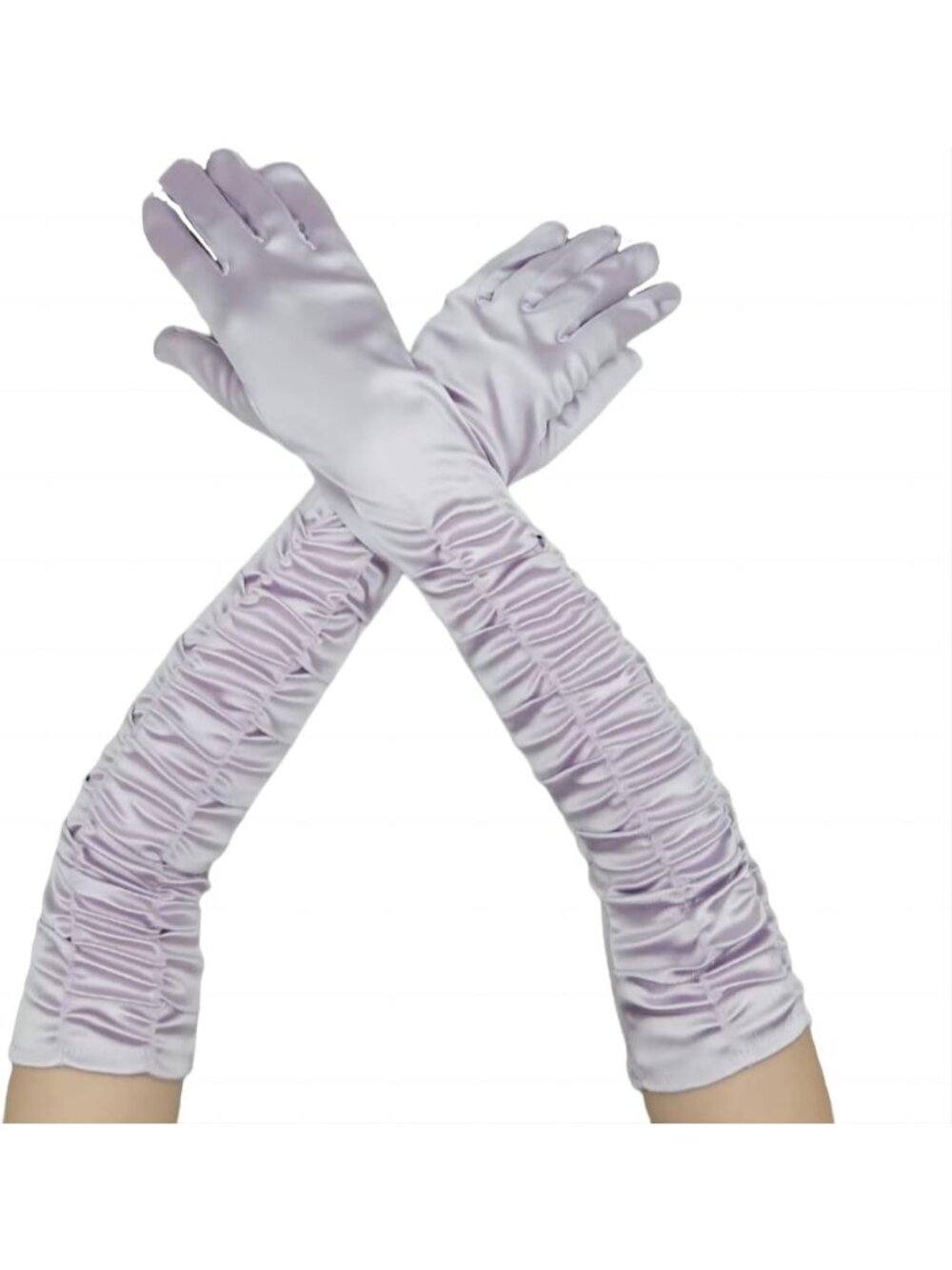 Women's Lilac Long Opera Party 1920s Satin Elbow Adult Stretchy Pleat Gloves